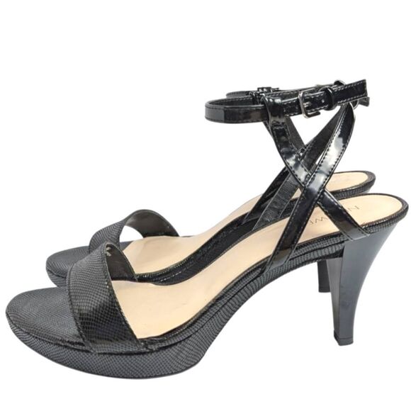 Nine West Jazz Girl Black Patent Strappy Snakeskin Print Platform Heels Womens 9 - Picture 3 of 7